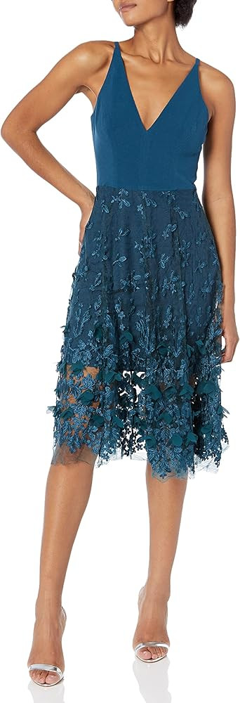 Dress the Population Women's Darleen Sleeveless Plunging Neckline Fit and Flare Midi Dress | Amazon (US)