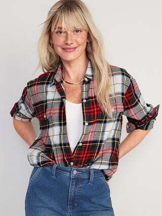 Long-Sleeve Plaid Flannel Boyfriend Tunic Shirt for Women | Old Navy (US)