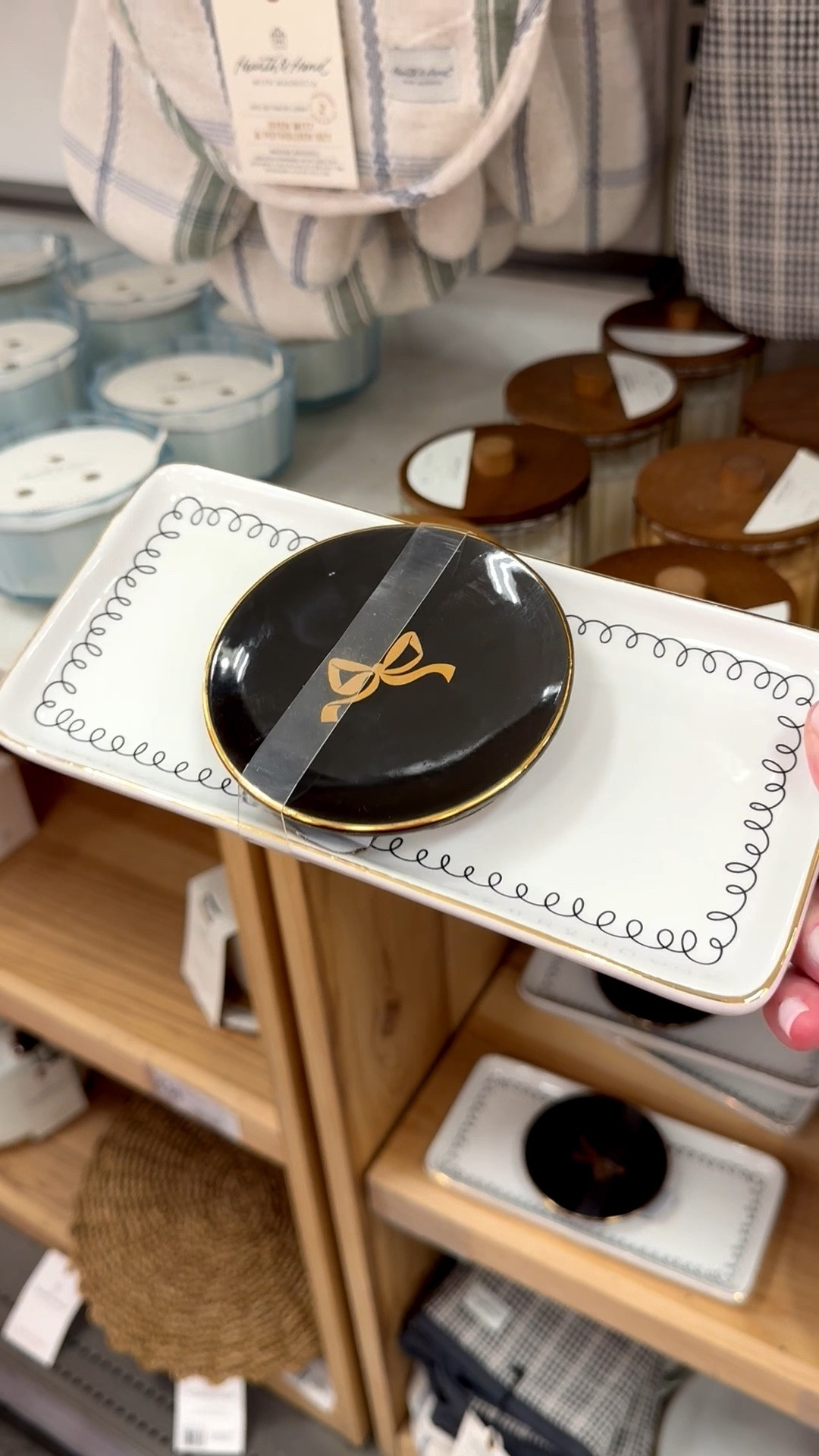 This 2-piece bow tray set is made of ceramic and would be perfect on a nightstand, dresser, or bathroom. 

This set features a white rectangular tray with black squiggle detail, and a black round dish with a metallic gold bow. Both trays would work as catchalls for jewelry, watch, or keys.

And if you’re a mosaic artist this set would also be fun to use as substrates for your tile work. For mosaic tips, tutorials + inspiration please visit my YouTube channel: YouTube.com/julieweilbacher, and follow @julieweilbacher on Instagram.

#ceramictray #catchall #nightstanddecor #bowdish #coquette jewelrydish #target #mosaic #jewelrytray #roundjewelrydish #rectanglejewelrydish

#LTKHome