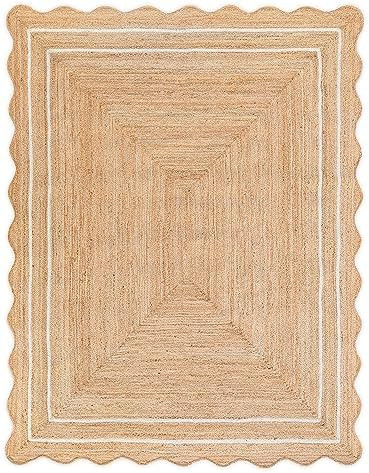 Wave Scalloped Natural Jute Boho Entryway Runner Farmhouse Scallop Rug, Off White (5'x8'") | Boho... | Amazon (US)