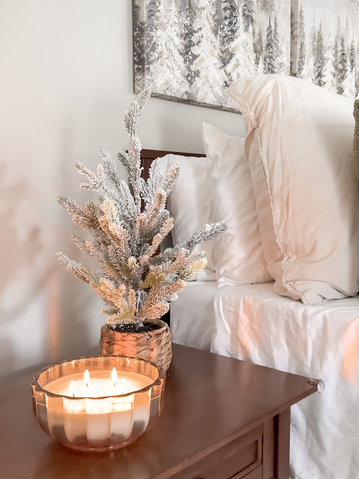 Mini faux flocked Christmas tree + huge candle 🌲🕯️ 


#LTKHoliday #LTKHome #LTKSeasonal