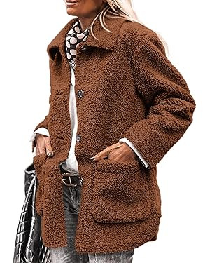 PRETTYGARDEN Women's Winter Faux Fur Coats Long Sleeve Lapel Button Down Pockets Fleece Sherpa Ja... | Amazon (US)