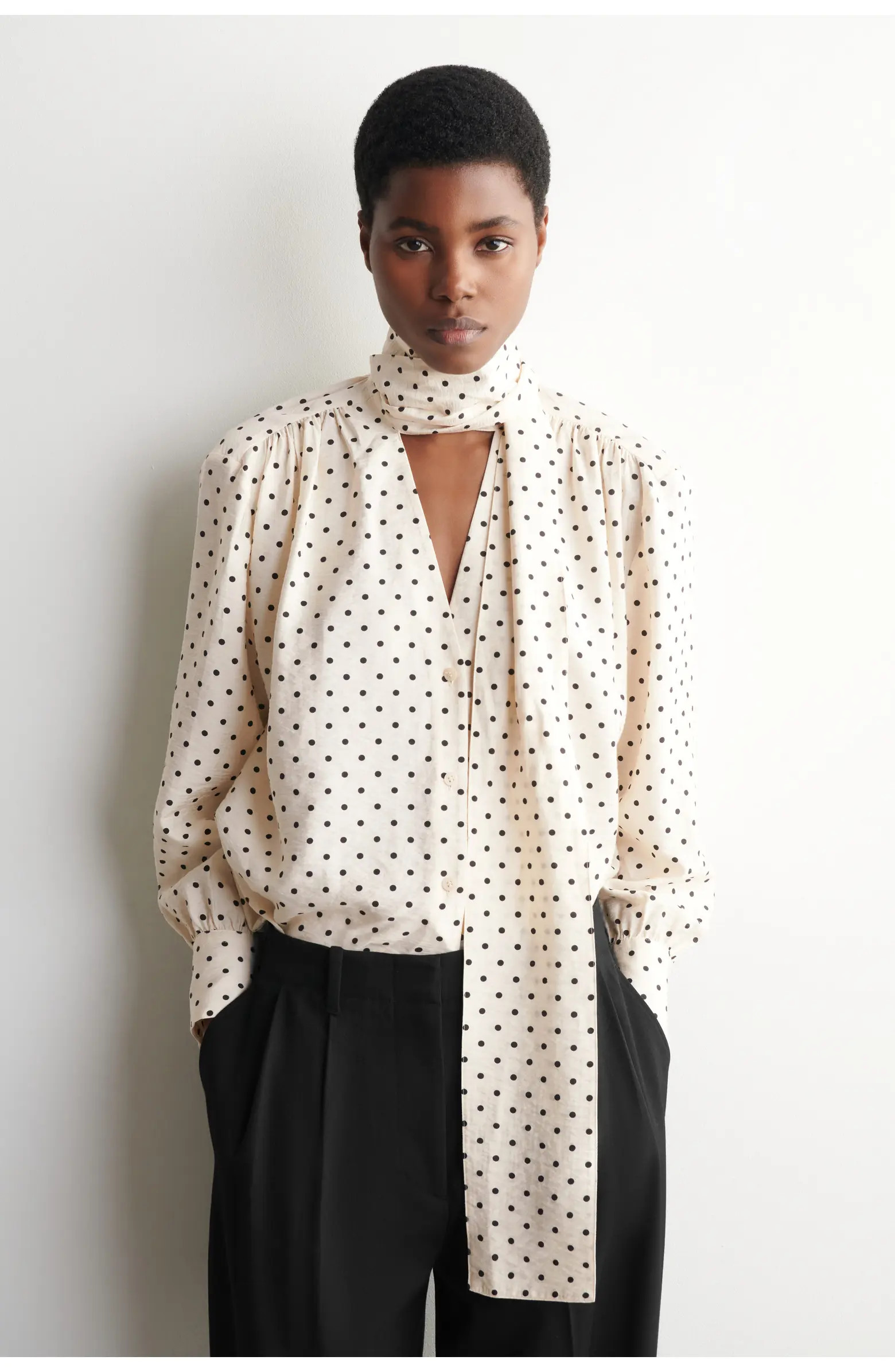 COS Scarf-Detail Polka-Dot Shirt | Nordstrom | Nordstrom