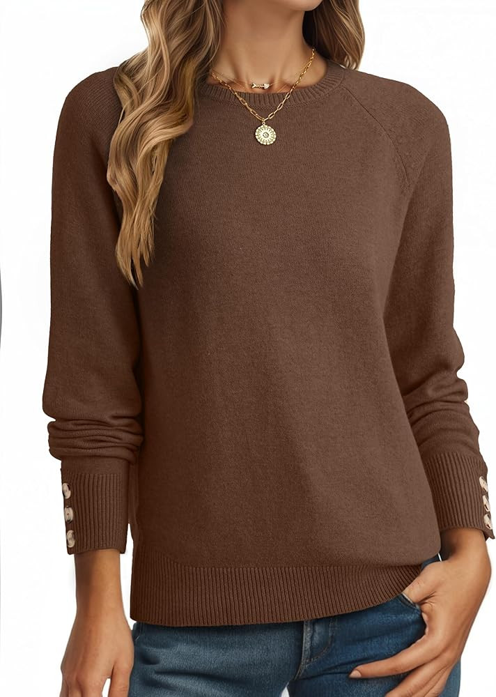 Dokotoo Womens Sweaters Casual Long Sleeve Fashion Crewneck Knit Solid Button Pullover Sweater Ju... | Amazon (US)