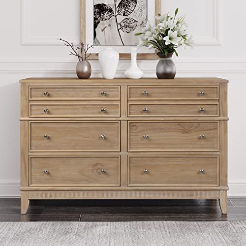 RUNNA Rustic 6-Drawer Chest, Chic Hazel Solid Wood Dresser with Silver Finish Handles, Large Storage | Amazon (US)