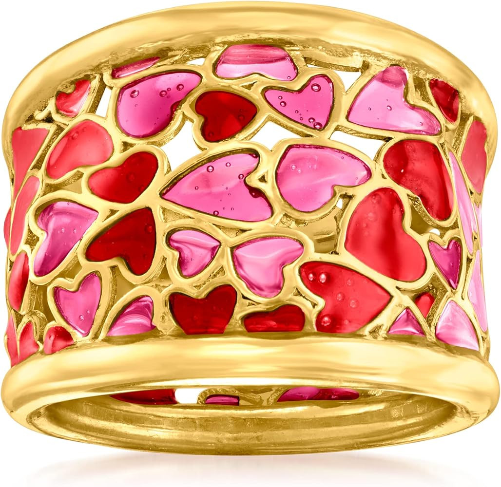 Ross-Simons Italian Red and Pink Enamel Heart Ring in 18kt Gold Over Sterling | Amazon (US)