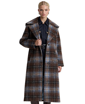 Women's Plaid Notch-Collar Maxi Coat | Macy's