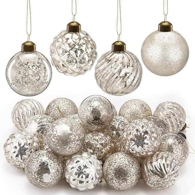Syhood 24 Pcs 2.36 Inch Mercury Glass Christmas Ornaments Antique Vintage Glass Ball Ornaments Ha... | Amazon (US)