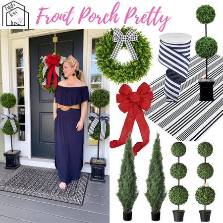 A simple update to our porch will take us right through summer.🇺🇸 Hit that 🔔 to always get notified of new posts.

I love the symmetry of these faux boxwood topiaries and I’ve had this wreath for over a year now. It stays up all year long except for fall & Christmas.

#LTKHome