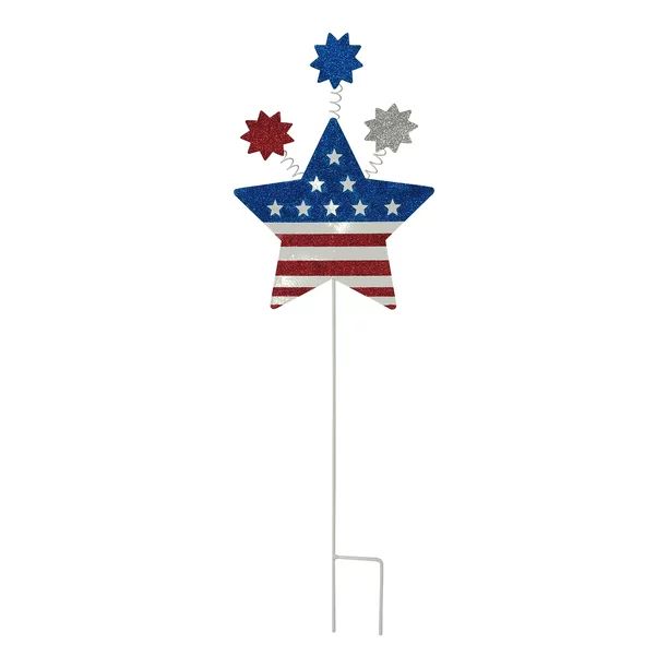 Way to Celebrate Patriotic 24" Glitter Star Metal Yard Sign, Outdoor Lawn Decor,Red/White/Blue | Walmart (US)