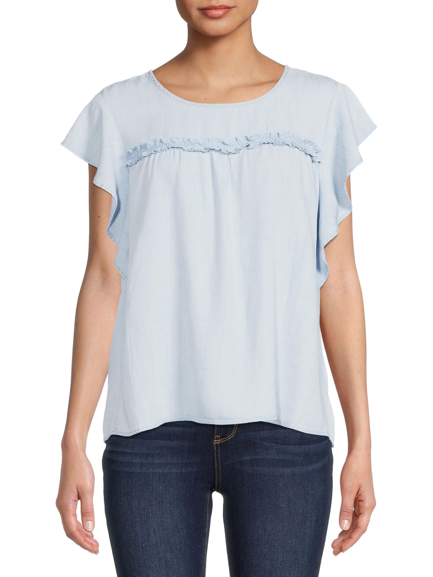 Time and Tru Women’s Flutter Sleeve Top - Walmart.com | Walmart (US)