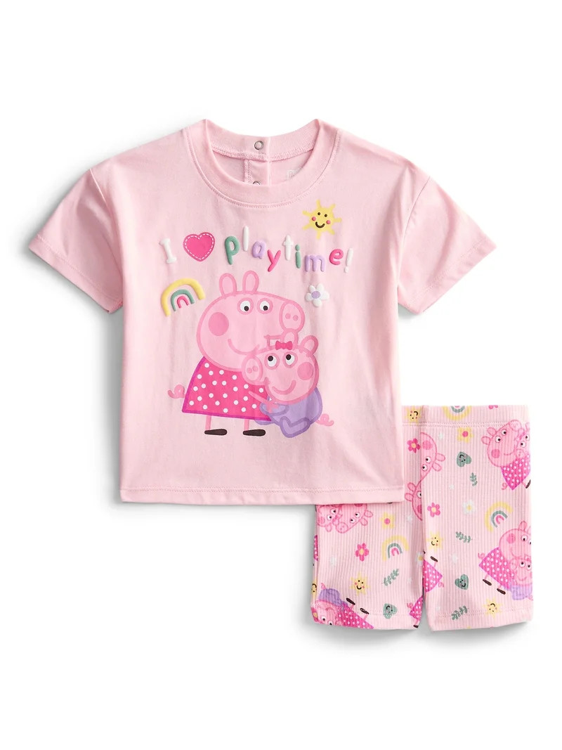 Peppa Pig Baby Girls Graphic Tee and Bike Shorts Set, 2-Piece, Sizes 0/3M-24M | Walmart (US)