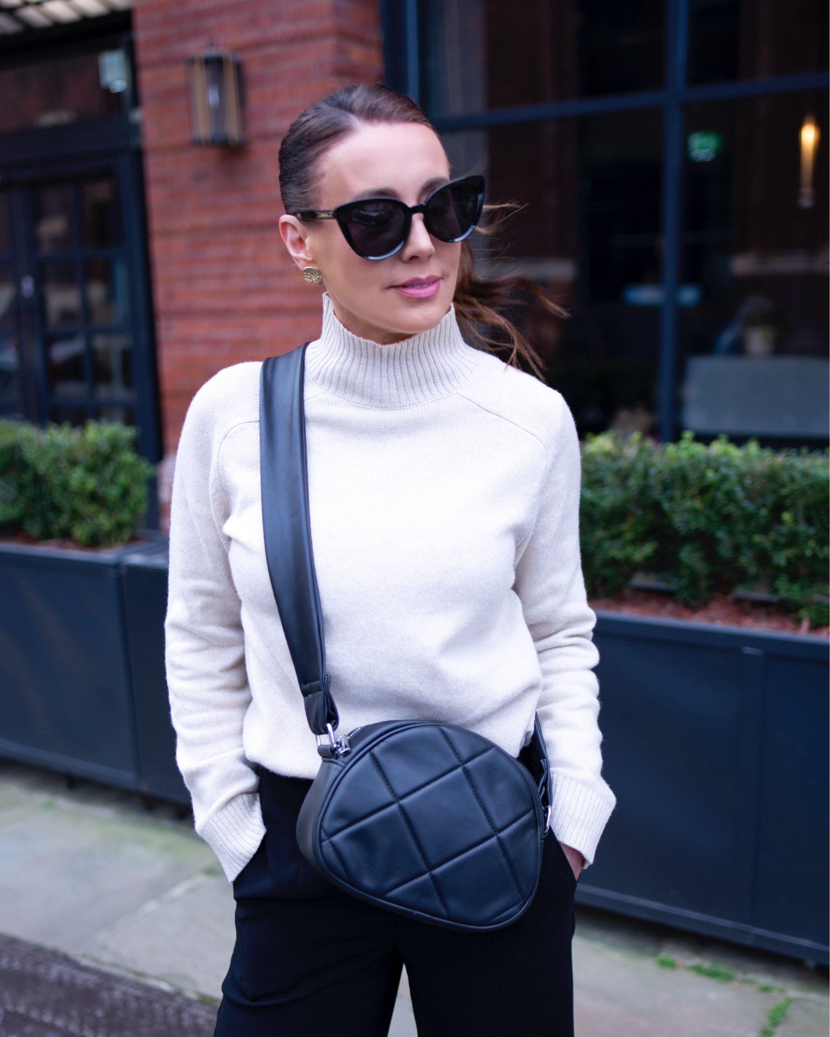 Merino wool funnel neck sweater, perfect for transitional outfits as we move towards spring