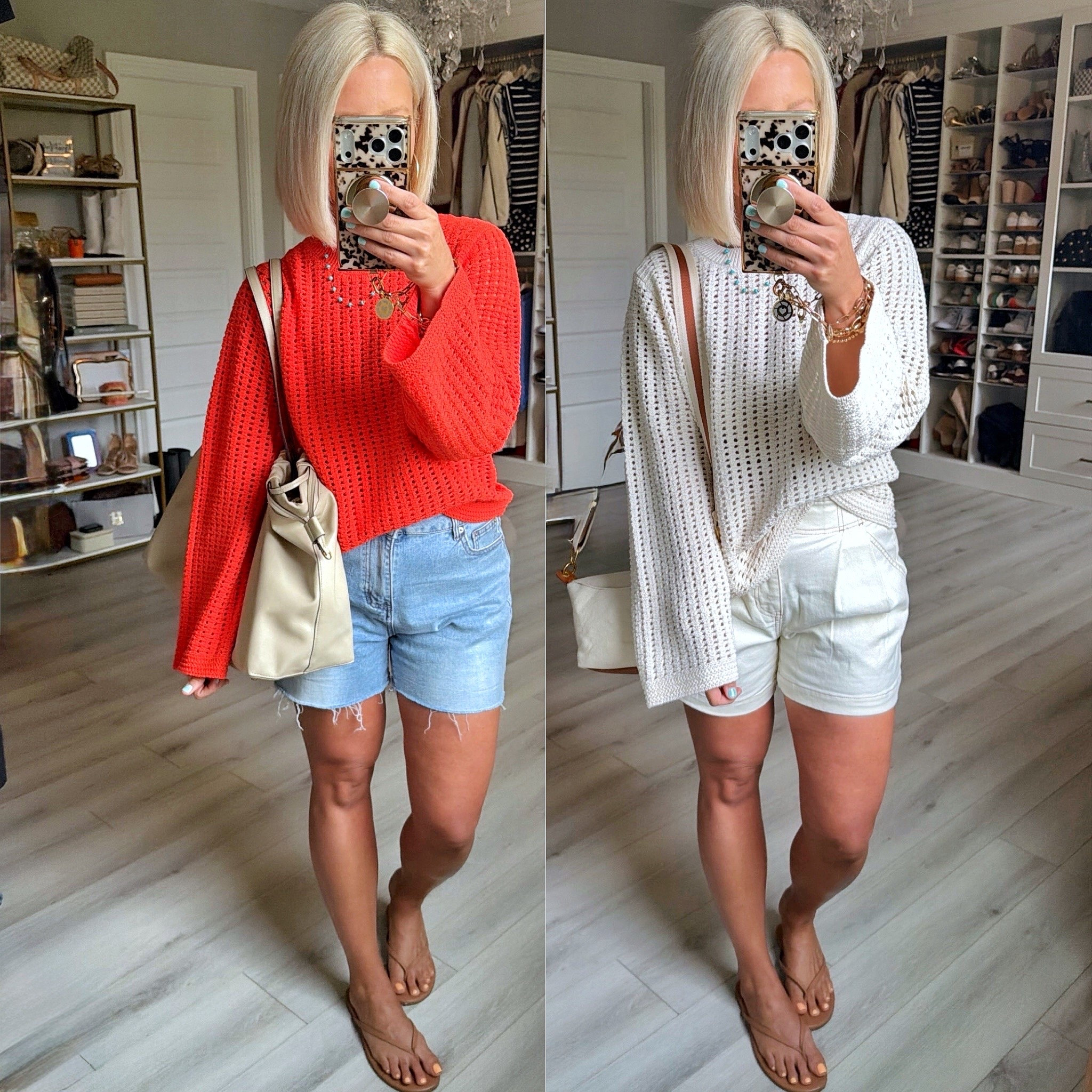 I love this style of knit top!!! Looks great over your shoulders too!!! 
⬇️⬇️⬇️
Top medium 
Denim Shorts sized up 2 sizes to an 8 for a super relaxed fit!
White shorts sized up to a 6

#LTKSaleAlert #LTKSeasonal #LTKootd