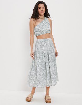 AE Floral Asymmetrical Midi Skirt | American Eagle Outfitters (US & CA)
