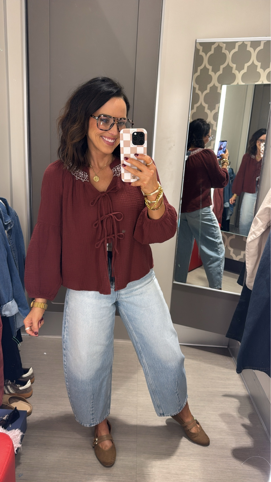 Loving this for everyday wear! These jeans with this maroon blouse are the cutest! Y'all need to check out Target! Perfect for everyday teacher wear mom outfit girls day date nights gold jewelry petite VintagePickin 

#LTKmomlife #LTKdayinmylife #LTKootd