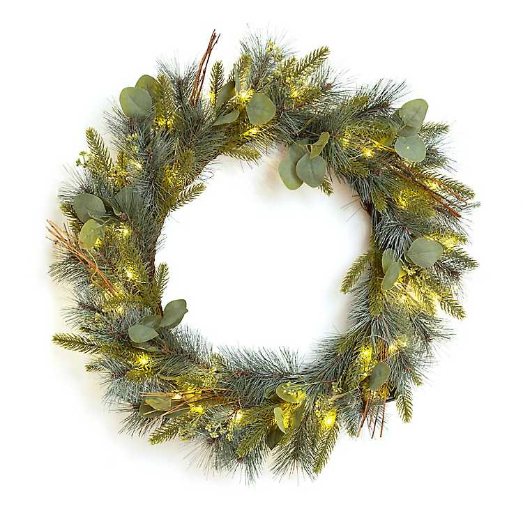 Pre-Lit Winter Greenery Wreath | Kirkland's Home