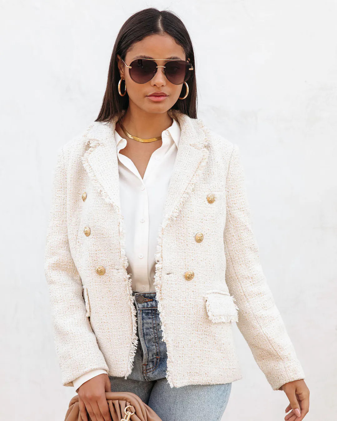 Monte Carlo Tweed Pocketed Blazer - Ivory - FINAL SALE | VICI
