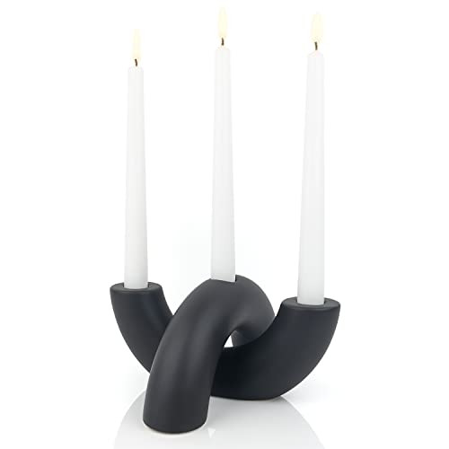 AERLO Ceramic Candle Holder Set - Decorative Candle Stick Candle Holders - Modern Decor for Dining Table, Living Room Coffee Table, or Shelf - Minimalist Candelabra for 3 Taper Candles (Black) | Amazon (US)