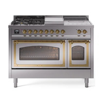 ILVE Nostalgie II Noblesse 48 inch Dual Fuel Range (5 Sealed Burners + Griddle + French Top, Triple Glass Door) | Wayfair North America