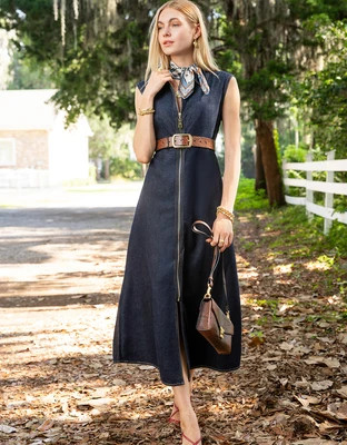Lainey Denim Dress Dark Bayou Rinse Wash | Spartina 449