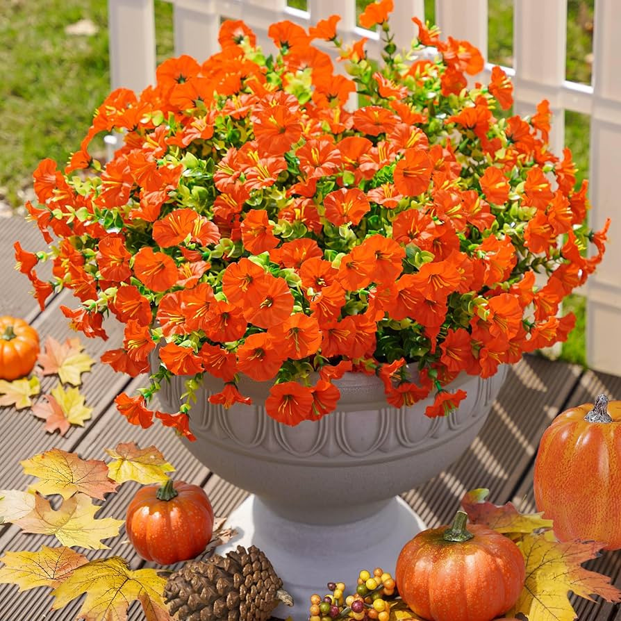 Ivydale Artificial Fake Fall Autumn Plants Flowers for Outdoor Outside, 12 Bundles Faux Silk Oran... | Amazon (US)