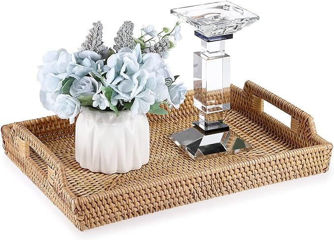 Hipiwe Rattan Serving Tray with Handles Hand-Woven Decorative Tray for Storage Breakfast, Drinks,... | Amazon (US)