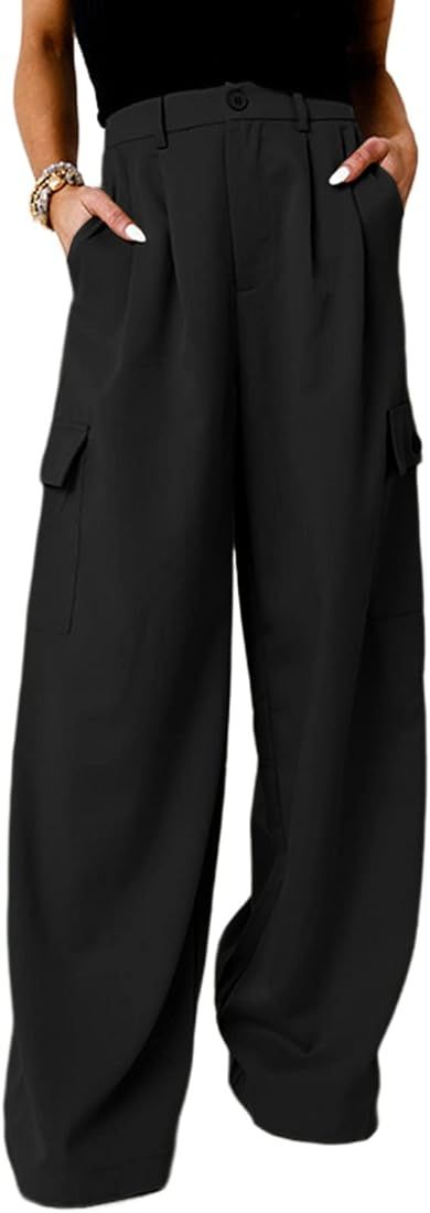 Dokotoo Womens High Waisted Wide Leg Cargo Pants Baggy Casual Combat Military Pants with 4 Pockets | Amazon (US)