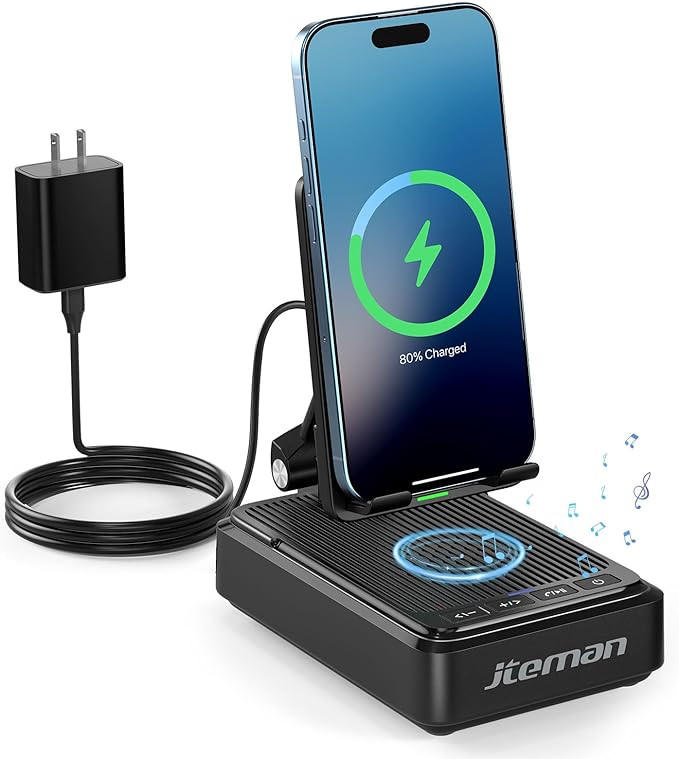 Jteman Cell Phone Stand with Bluetooth Speaker and Wireless Charger,Desktop Charging Station Stan... | Amazon (US)