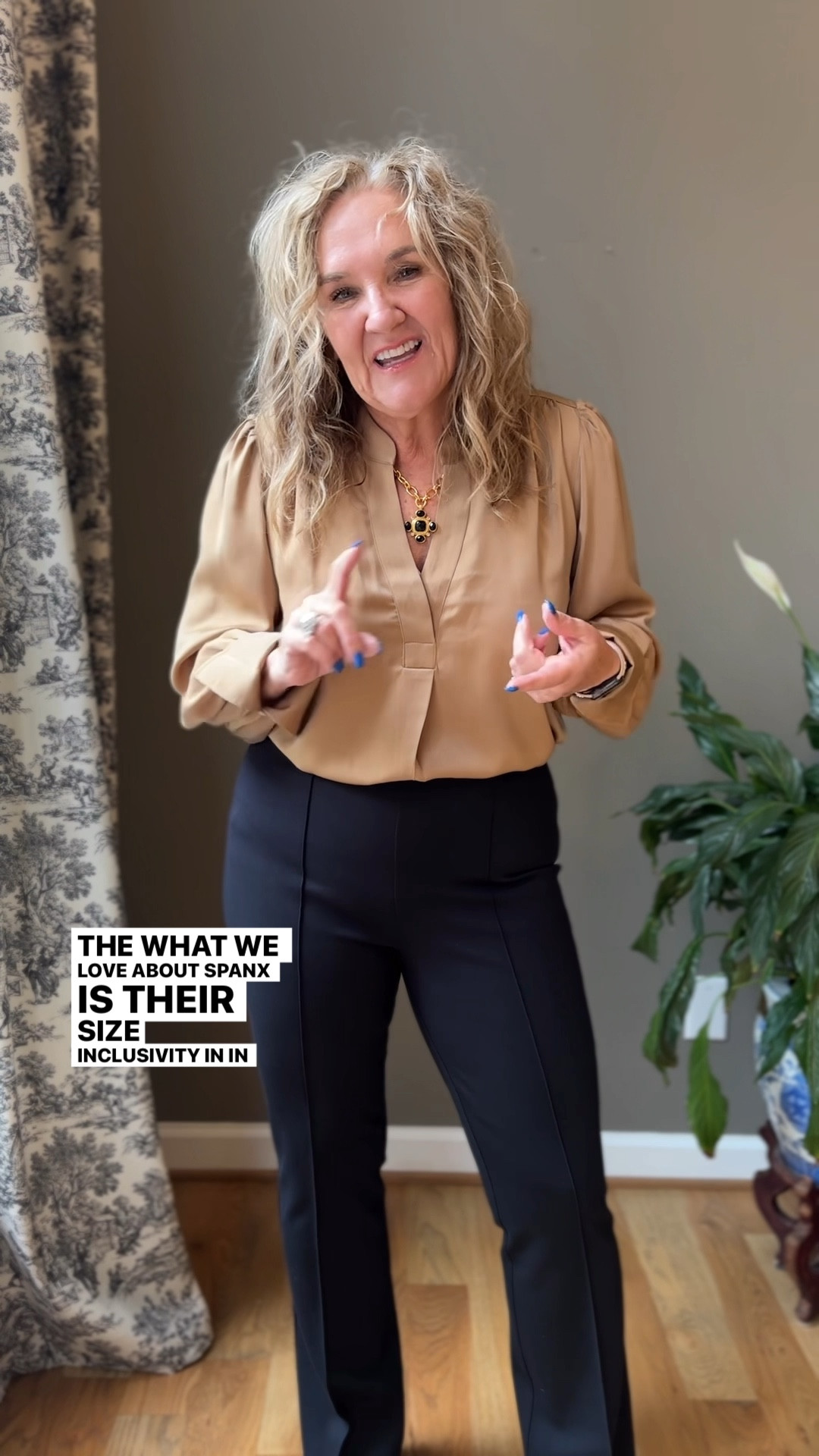 Spanx new perfect wife leg pants with SpanxSmooth technology. Don’t think compression. Think smoothing. These pants can go to the office, the airport, date night and everyday errands. I’m
Wearing a large petite in both. The micro flare is fitted and trim fit. The wide leg is very relaxed. I think you’ll want to size down in those. 

Spanx code NANETTEXSPANX 10% off and free shipping 

The micro flare pants are more fitted. I needed a large petite in those. 

My faux leather jacket is by spanx too. Very very high quality faux leather. Leather like! I’m wearing an XL 

This camel blouse is a winner on its own or under a jacket for the office.

My slingbacks are restocked. Love them. Such amazing quality. 




#LTKOver40 #LTKWorkwear #LTKTravel