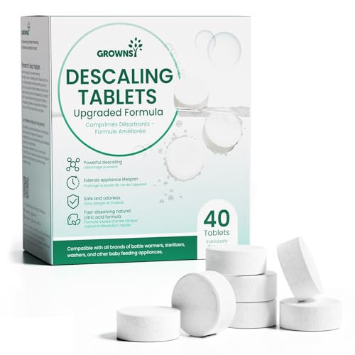 GROWNSY Descaling Tablets for Bottle Warmer & Sterilizer, Daily Essential Descaler, Cleaner for Baby Food Makers, Deep Limescale & Odor Removal, Performance Care, 40 Count (1-Year Supply) | Amazon (US)