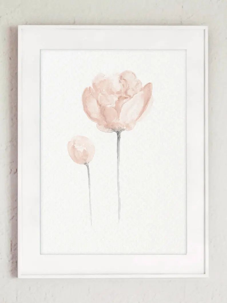 Peony Flower set 3 Art Prints Soft Peach Grey Light Pastel Watercolor Painting Three Flowers Flor... | Etsy (US)