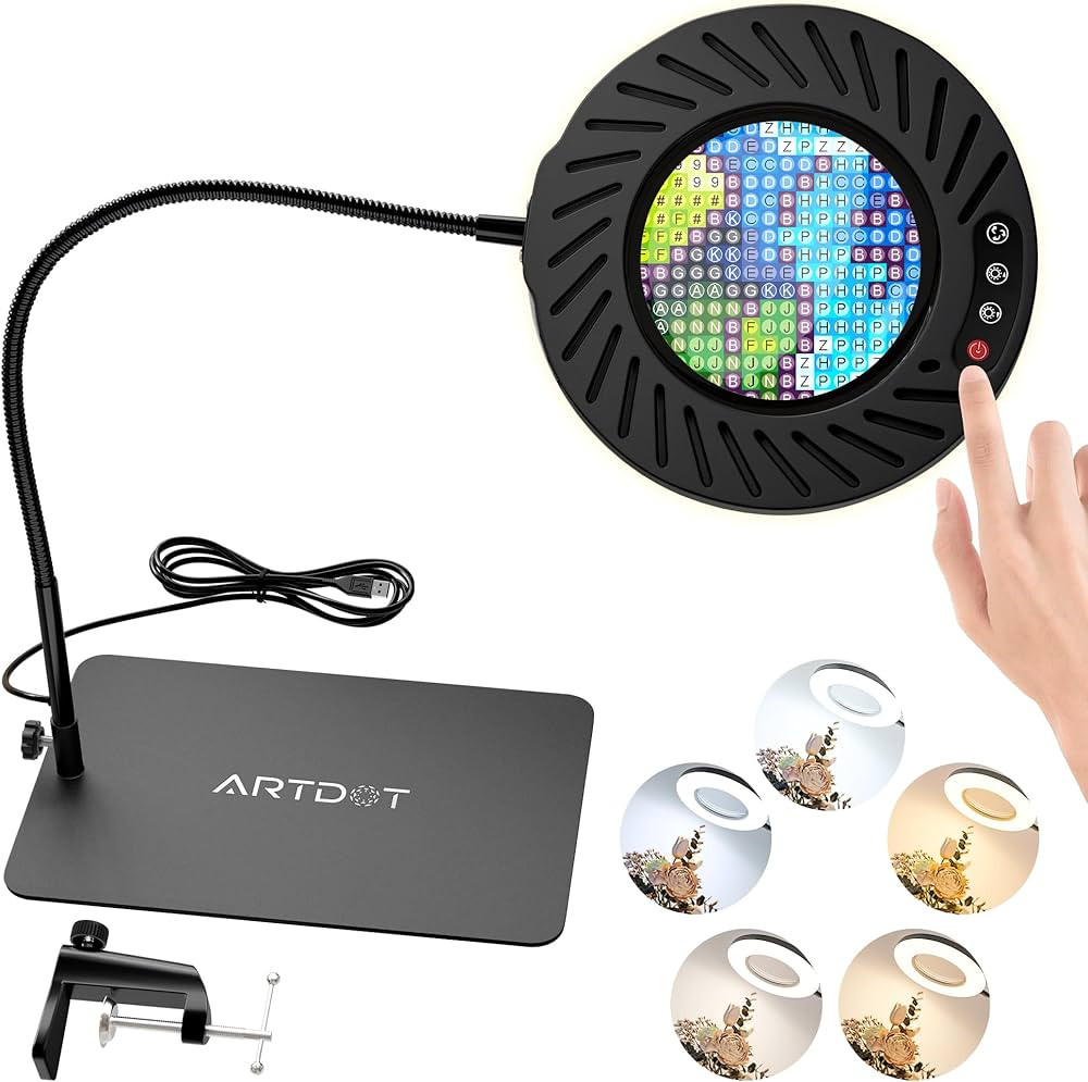 ARTDOT 10X Magnifying Glass with Light and Stand, 144 LEDs Desk Lamp with 5 Color Temperatures an... | Amazon (US)