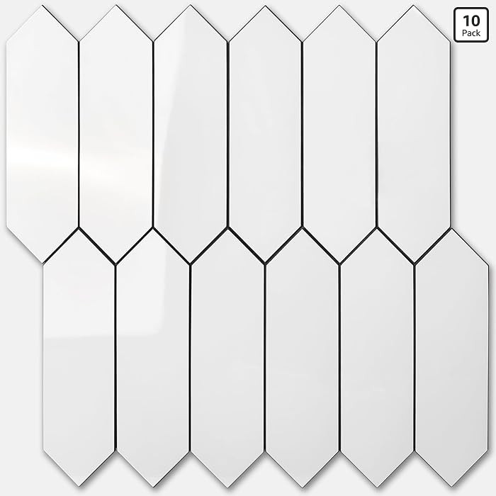 Vamos Tile Glossy White Backsplash Tile Peel and Stick, 12.8 x 12.8 Inch 10 Sheets Long Hexagon P... | Amazon (US)
