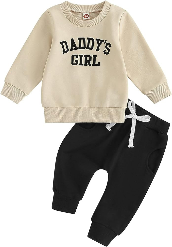 Toddler Baby Girl Clothes Daddys Girl Long Sleeve Pullover Sweatshirt Stretch Jogger Pants Infant... | Amazon (US)