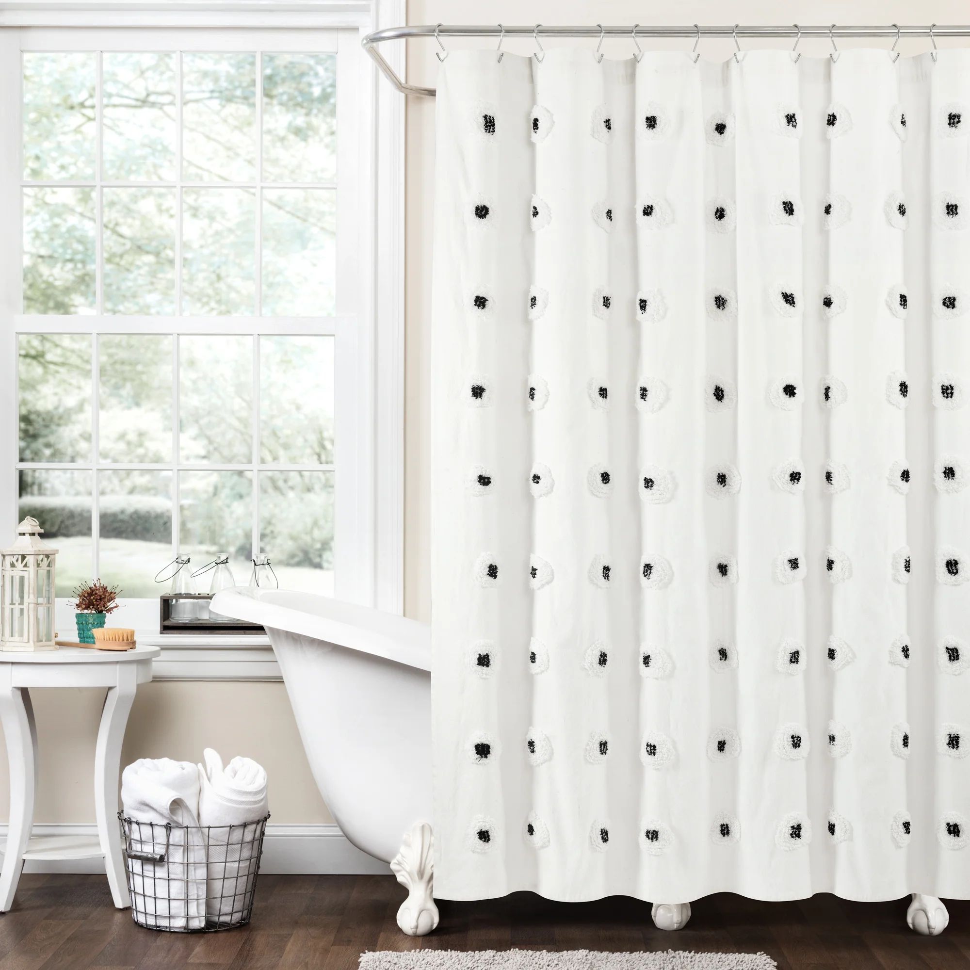 Boho Circle Tufted Yarn Dyed Recycled Cotton Shower Curtain | Lush Decor