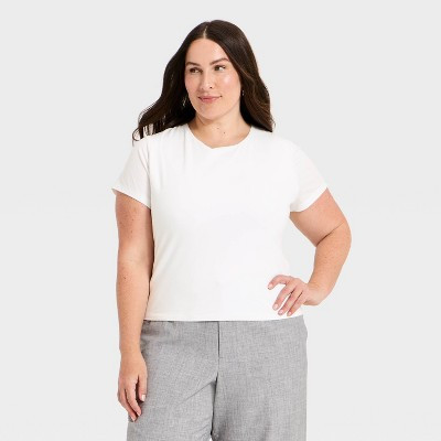Women's Short Sleeve Sculpt T-Shirt - A New Day™ White 4X | Target
