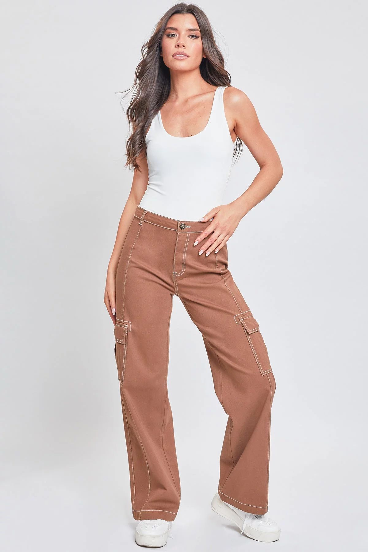 YMI Women's High Rise Cargo Pants With Front Seam Detail | Walmart (US)