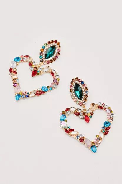 Statement Diamante Stone Heart Earrings | Nasty Gal (US)