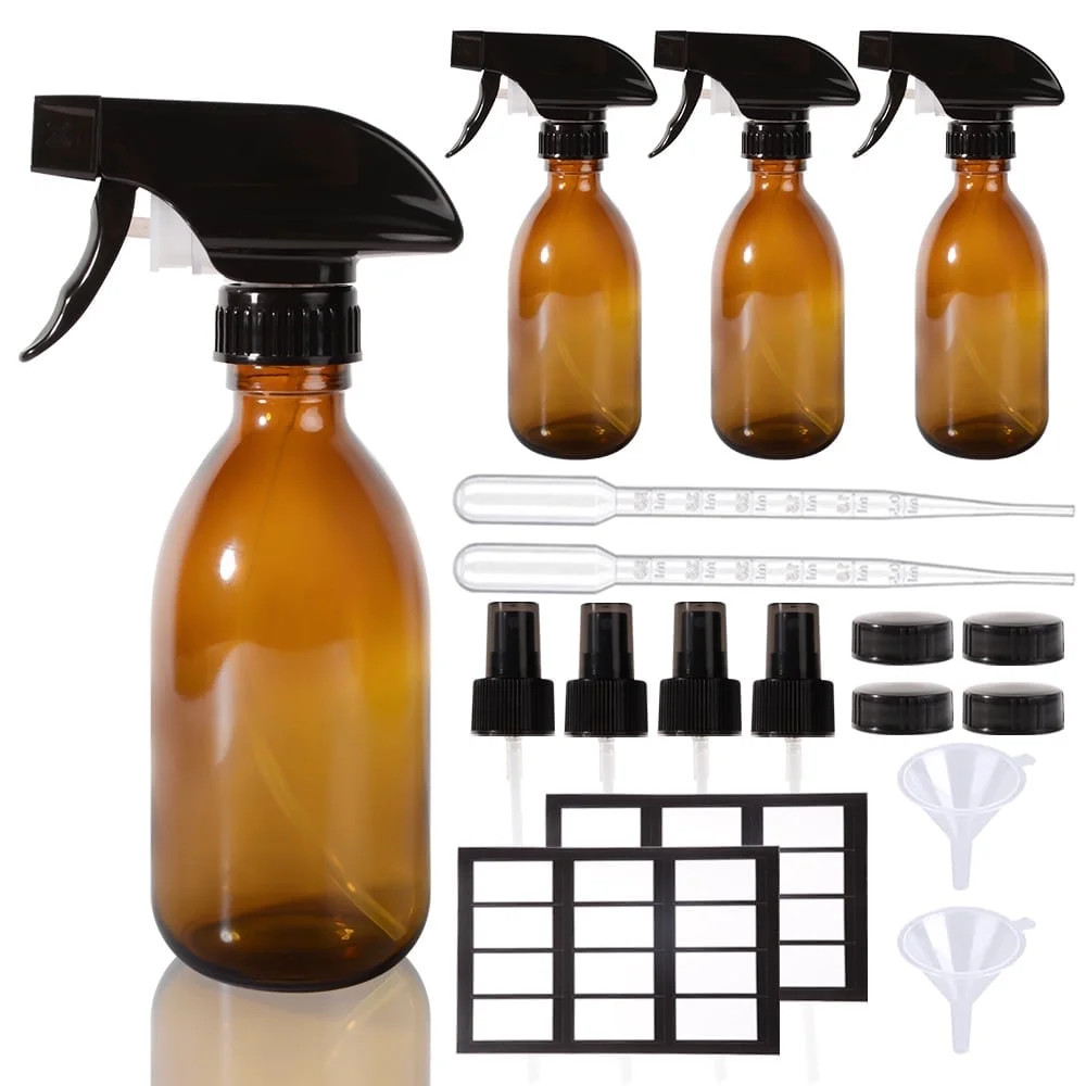 Lotusbtdt Amber Glass Spray Bottles 4 Pack, 250 mL Refillable Amber Spray Bottle with Sturdy Mist... | Walmart (US)