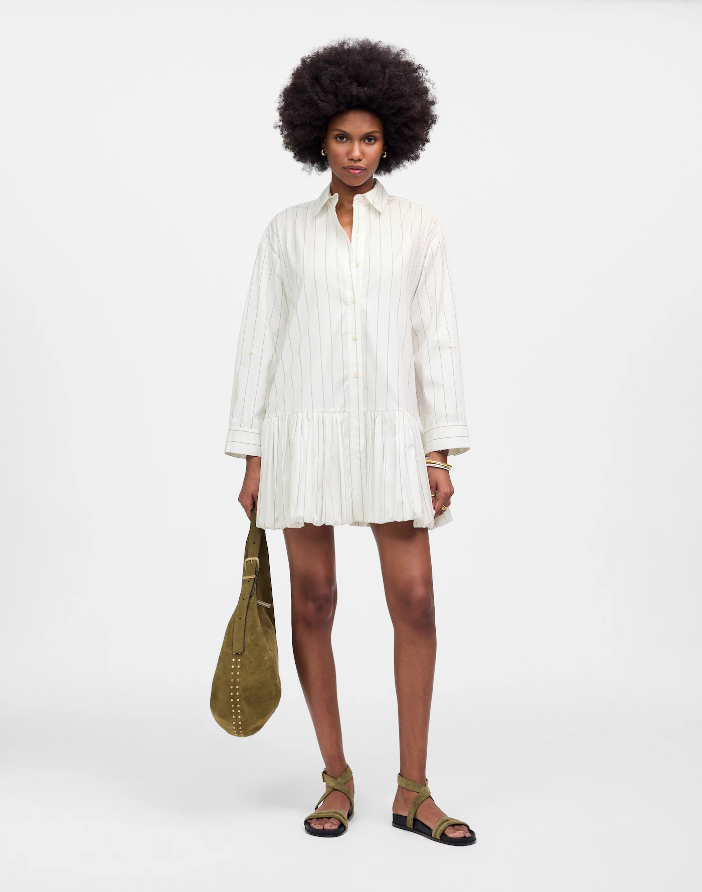 Bubble-Hem Mini Shirtdress in Pinstripe Poplin | Madewell