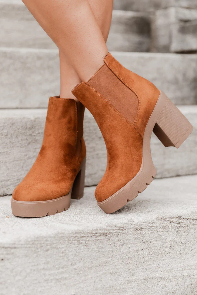 Barbara Camel Suede Platform Booties | Pink Lily