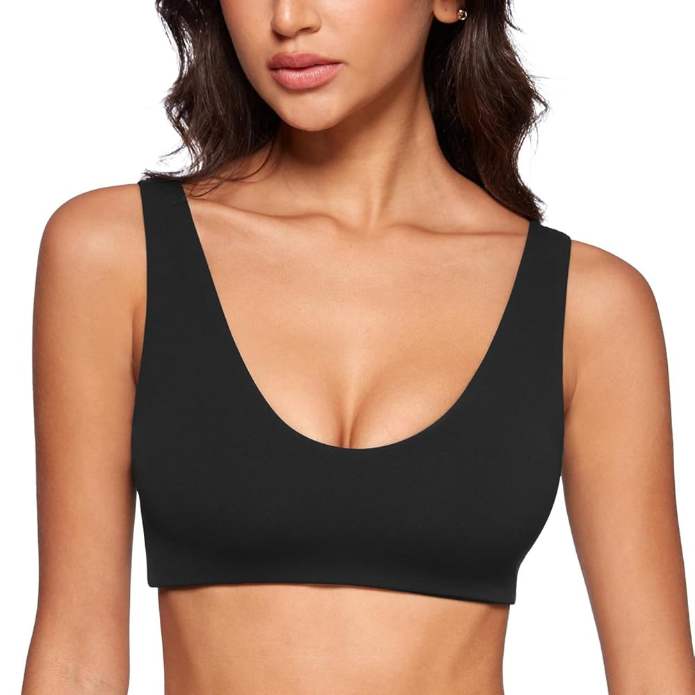 Womens U-Neck Sports Bra Padded U Back Medium Impact Fitness Yoga Bar Workout Crop Top with Built... | Amazon (US)