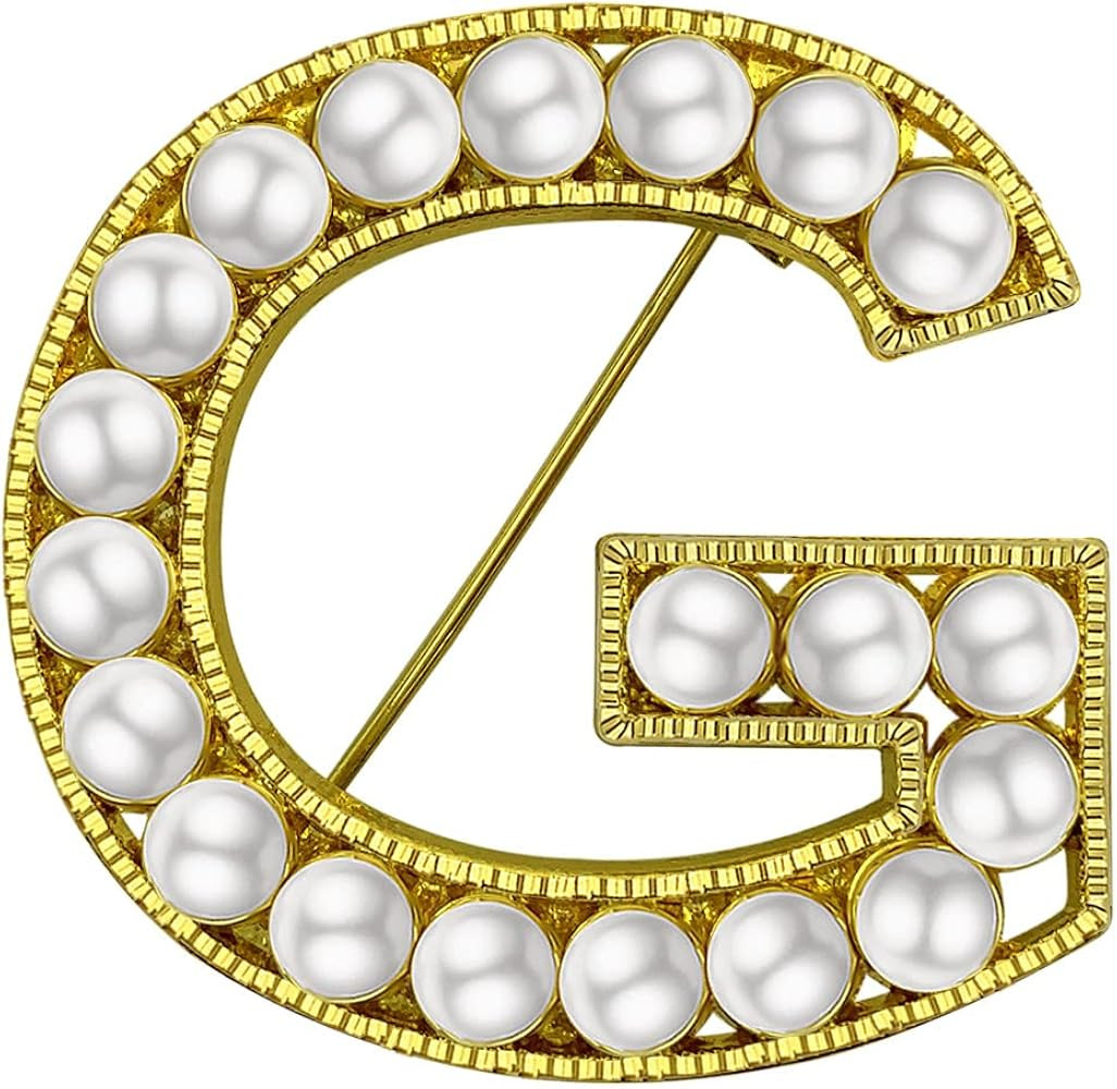 XGALBLA Letter Brooch Pins Letters(A-Z) Plated Metal Simulted Pearl Brooches for Women Girls Insp... | Amazon (US)