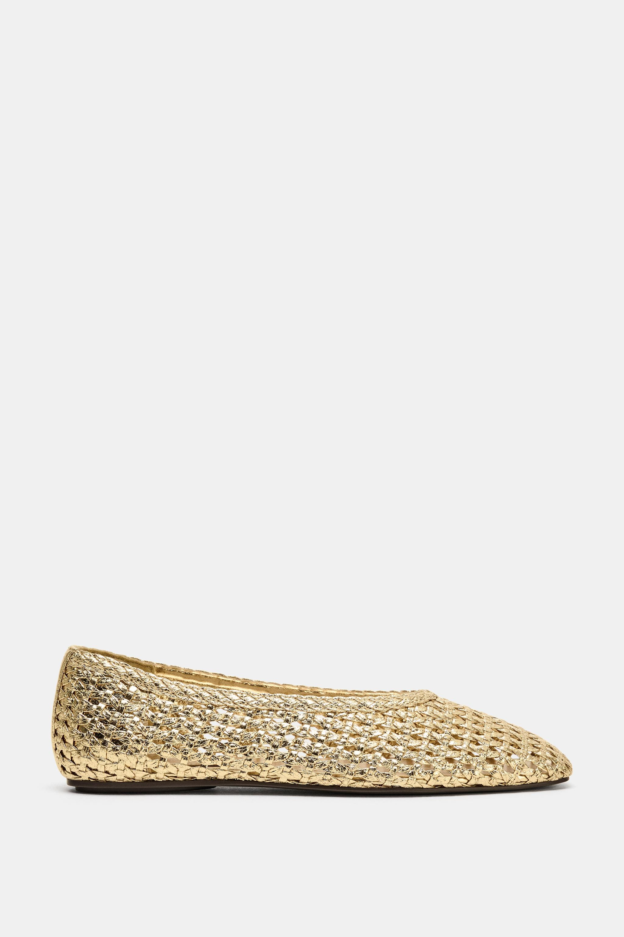 METALLIC WOVEN EFFECT BALLET FLATS | Zara US