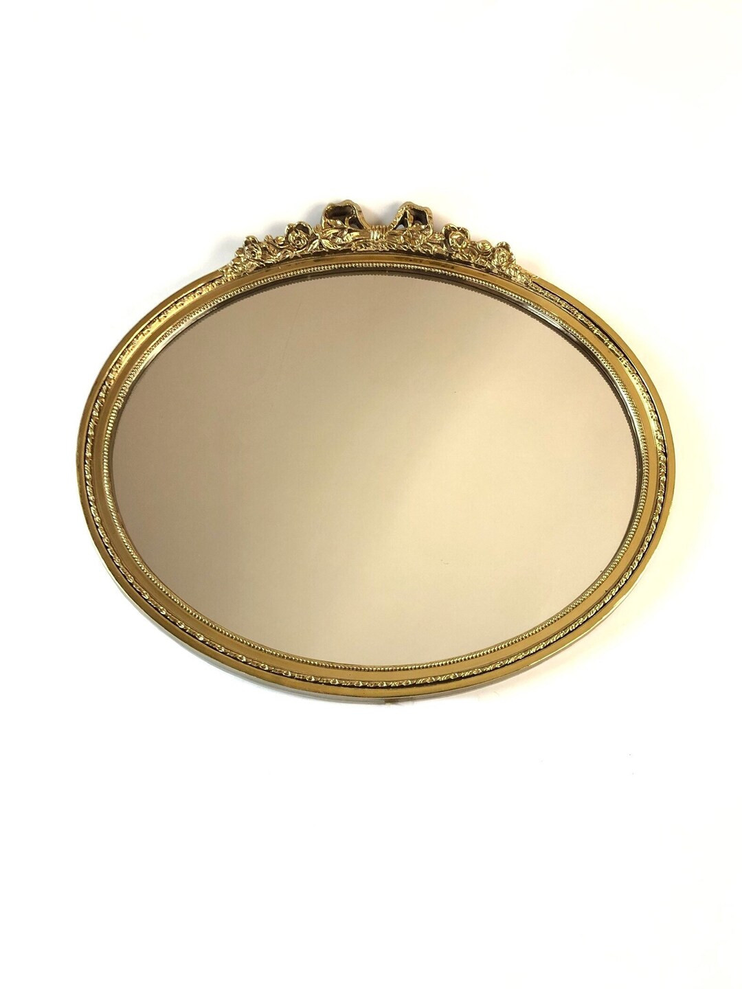 Vintage Oval MIRROR Wall Hanging Gold Round Ribbon Roses Bow - Etsy | Etsy (US)