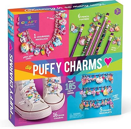 Craft-tastic – DIY Puffy Charms Craft Kit – Design a Necklace, 5 Charm Bracelets, 6 Pencil To... | Amazon (US)