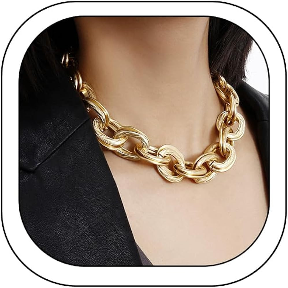 Chunky Gold Chain Necklace for Women Big Chunky Choker Necklace Gold Cuban Link Chain Necklaces P... | Amazon (US)