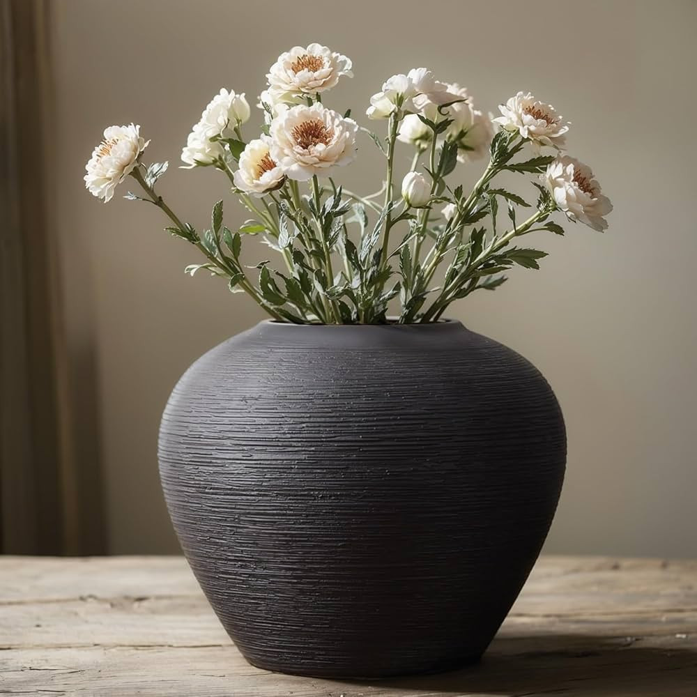 Rustic Ceramic Vase, 7" Black Farmhouse Tall Vase, Vintage Vases, Modern Terracotta Decor Vases f... | Amazon (CA)
