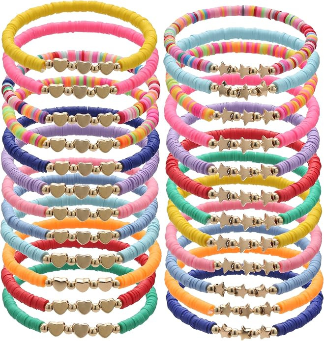 Surfer Heishi Clay Bracelets for Women Bohemian Stackable Gold Beaded Stretch Bracelets 4th of Ju... | Amazon (US)